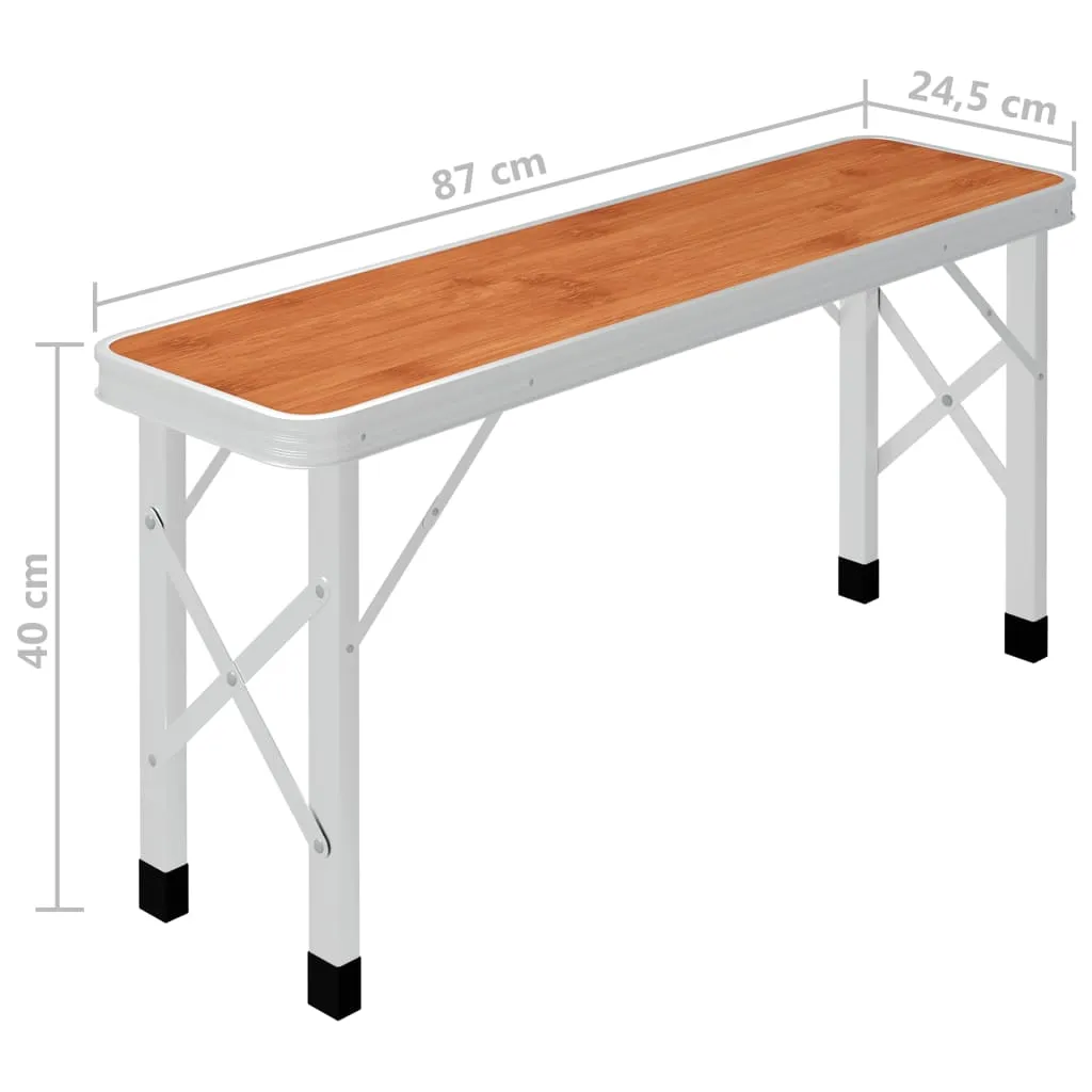 vidaXL Folding Camping Table with 2 Benches Aluminium Brown - Portable Outdoor Picnic Set