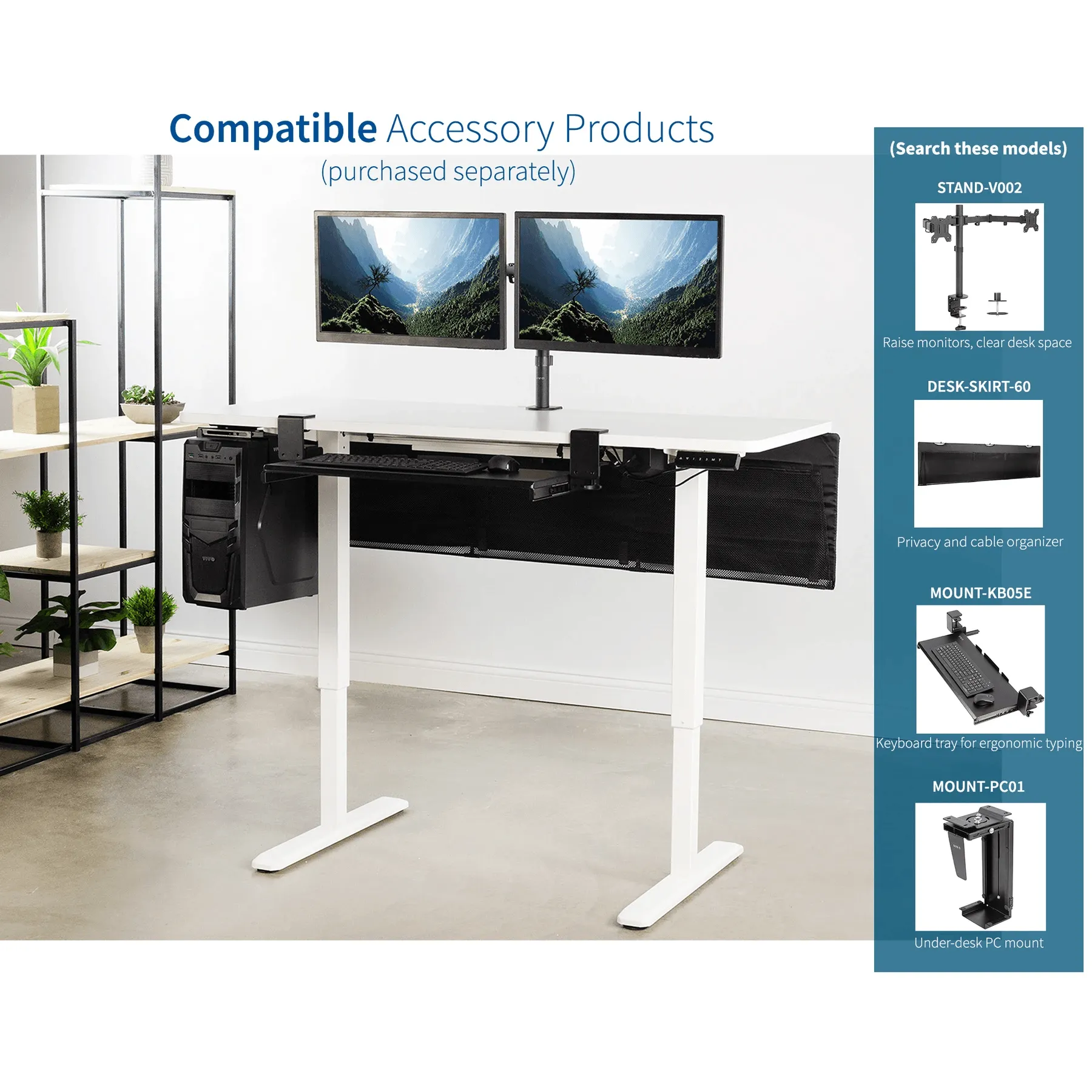 VIVO Electric 60” x 24” Standing  Desk White Top, White Frame w/ Memory Pad, DESK-KIT-1W6W