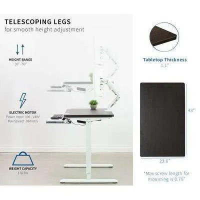 VIVO Espresso Table Top, White Frame 43" x 24" Electric Height-Adjustable Standing Desk, DESK-KIT-1W4E