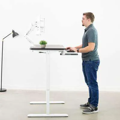 VIVO Espresso Table Top, White Frame 43" x 24" Electric Height-Adjustable Standing Desk, DESK-KIT-1W4E