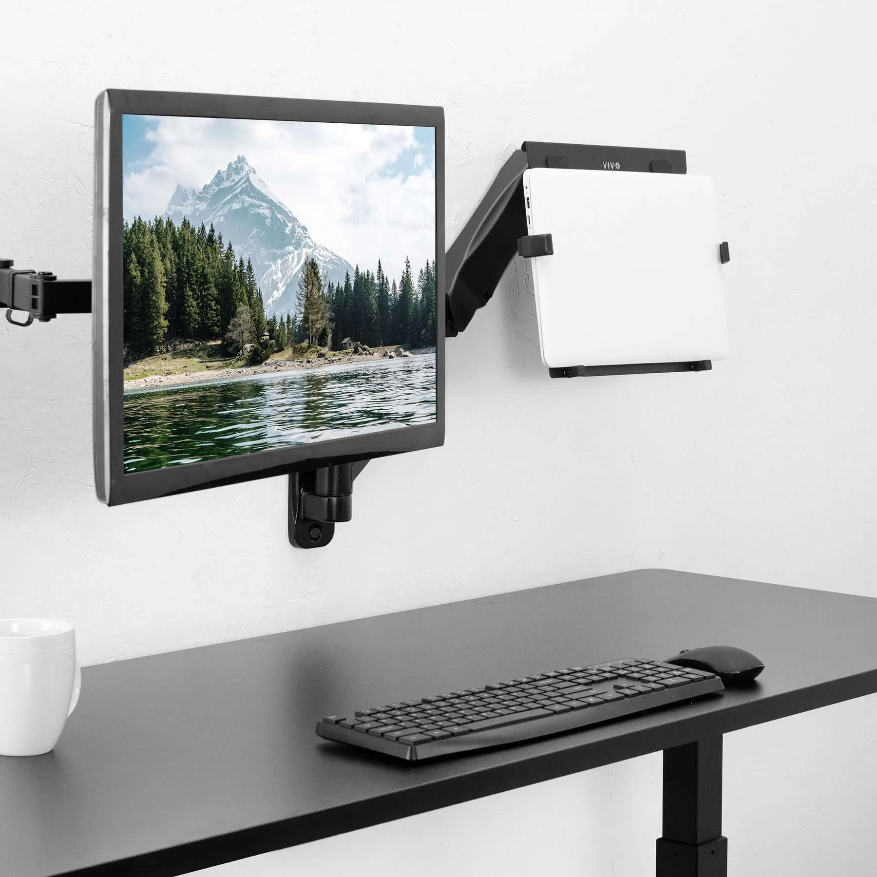 VIVO Pneumatic Arm Single Monitor/Laptop Wall Mount, MOUNT-V001G or -V001GL