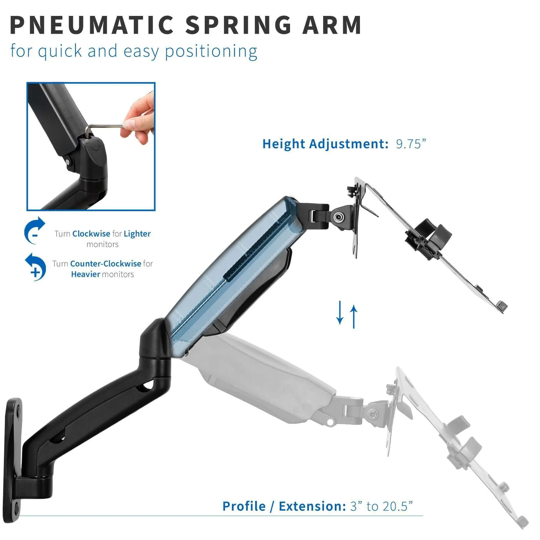 VIVO Pneumatic Arm Single Monitor/Laptop Wall Mount, MOUNT-V001G or -V001GL