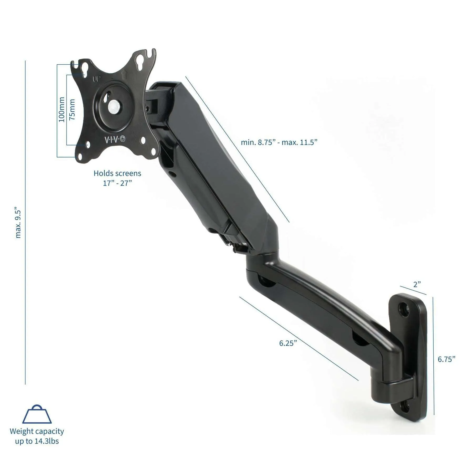 VIVO Pneumatic Arm Single Monitor/Laptop Wall Mount, MOUNT-V001G or -V001GL