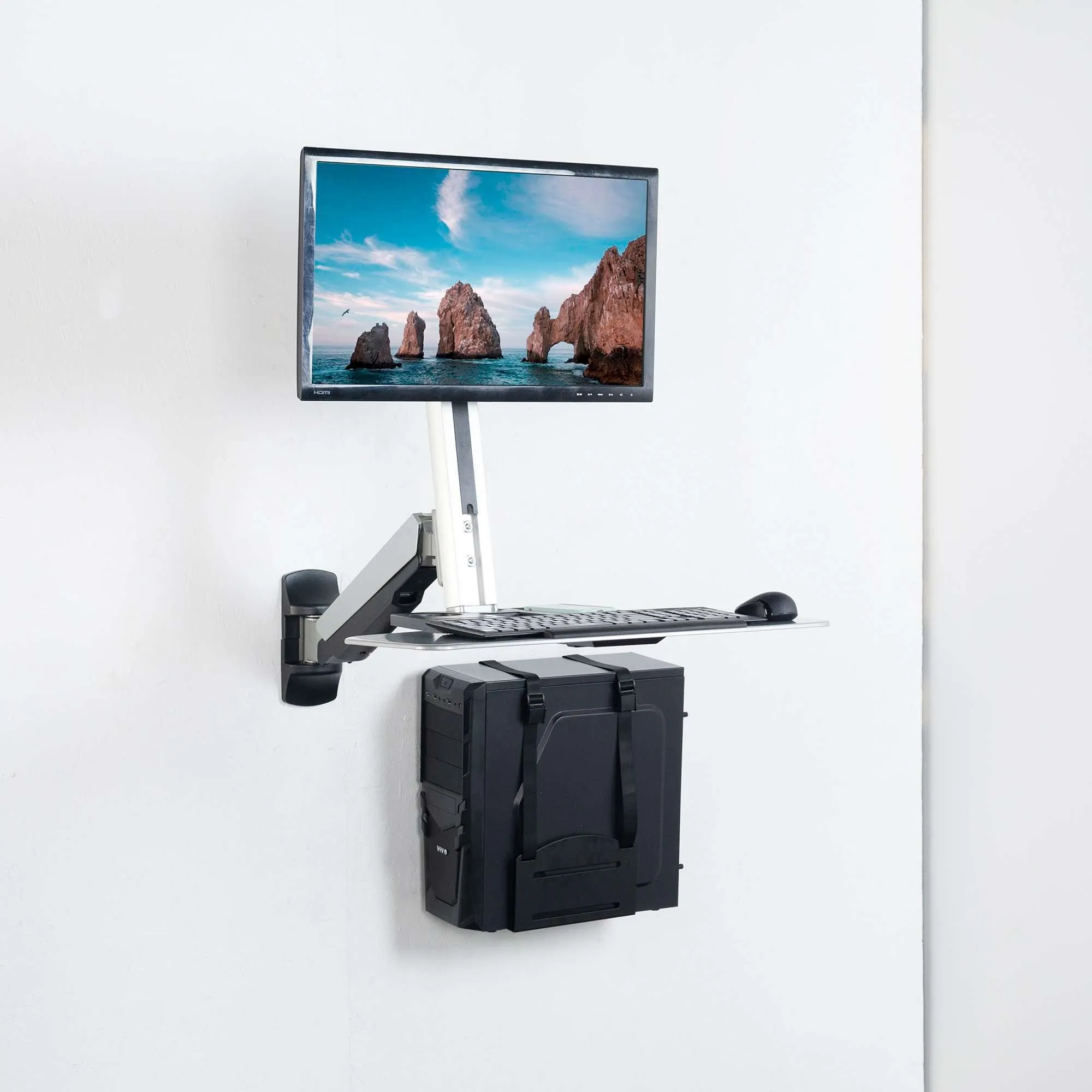 VIVO Silver Sit-to-Stand Single Monitor Wall Mount Workstation, STAND-SIT1W