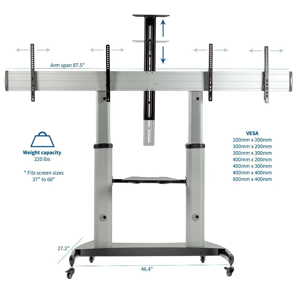 VIVO STAND-TV12H Aluminum Mobile AV Cart for Dual 37”-60” TVs