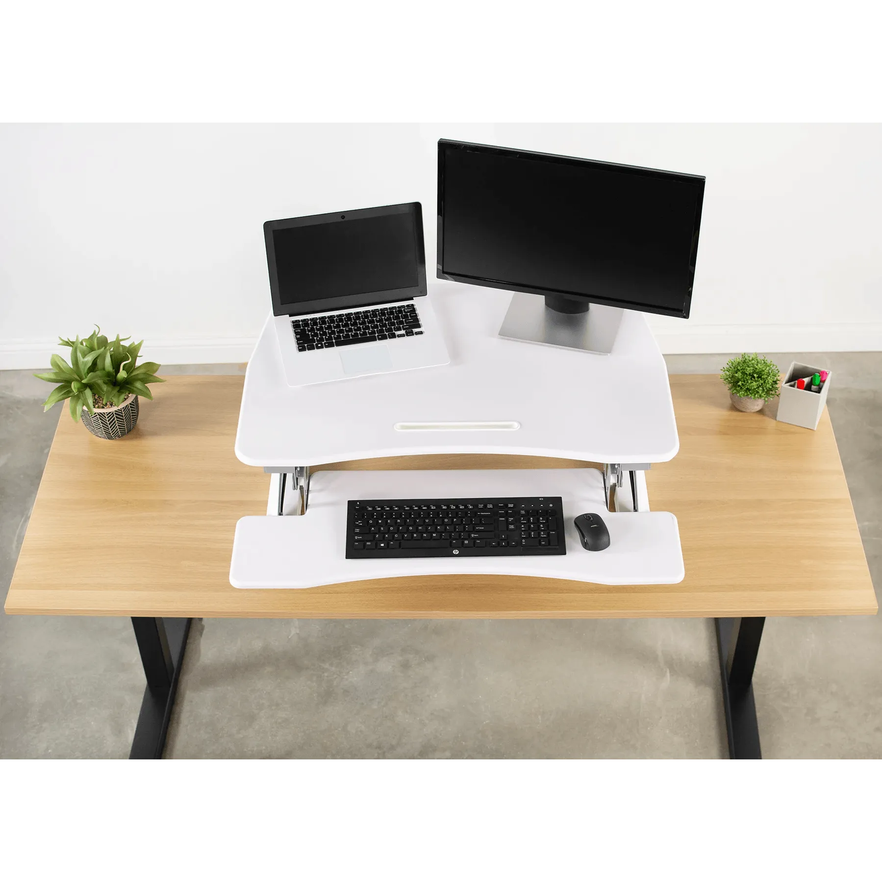 VIVO White Deluxe Height-Adjustable Standing Tabletop Desk Monitor Riser, DESK-V000DW