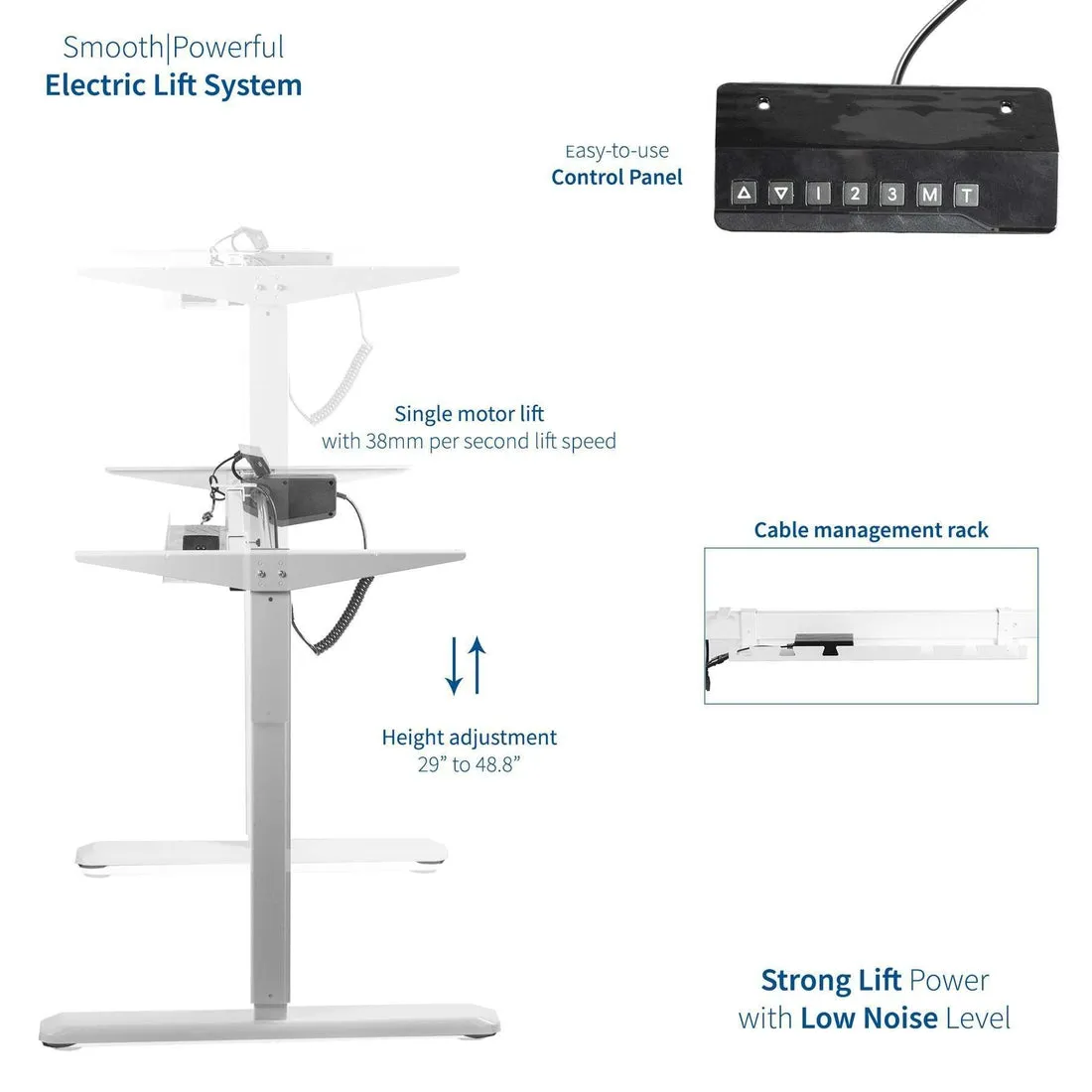 VIVO White Electric Single Motor Adjustable StandUp Desk Frame Base, DESK-V101EW