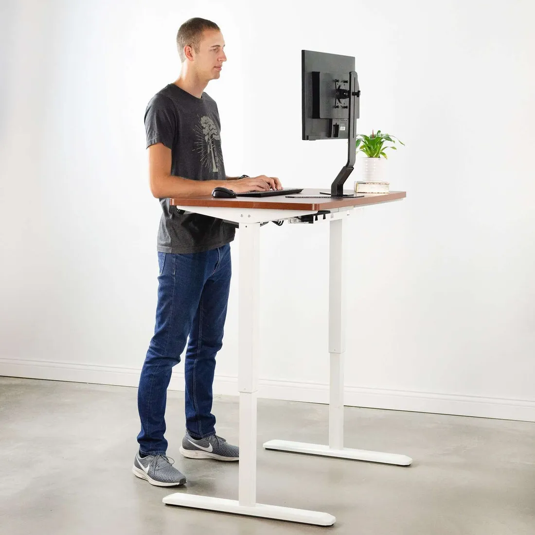 VIVO White Electric Single Motor Adjustable StandUp Desk Frame Base, DESK-V101EW