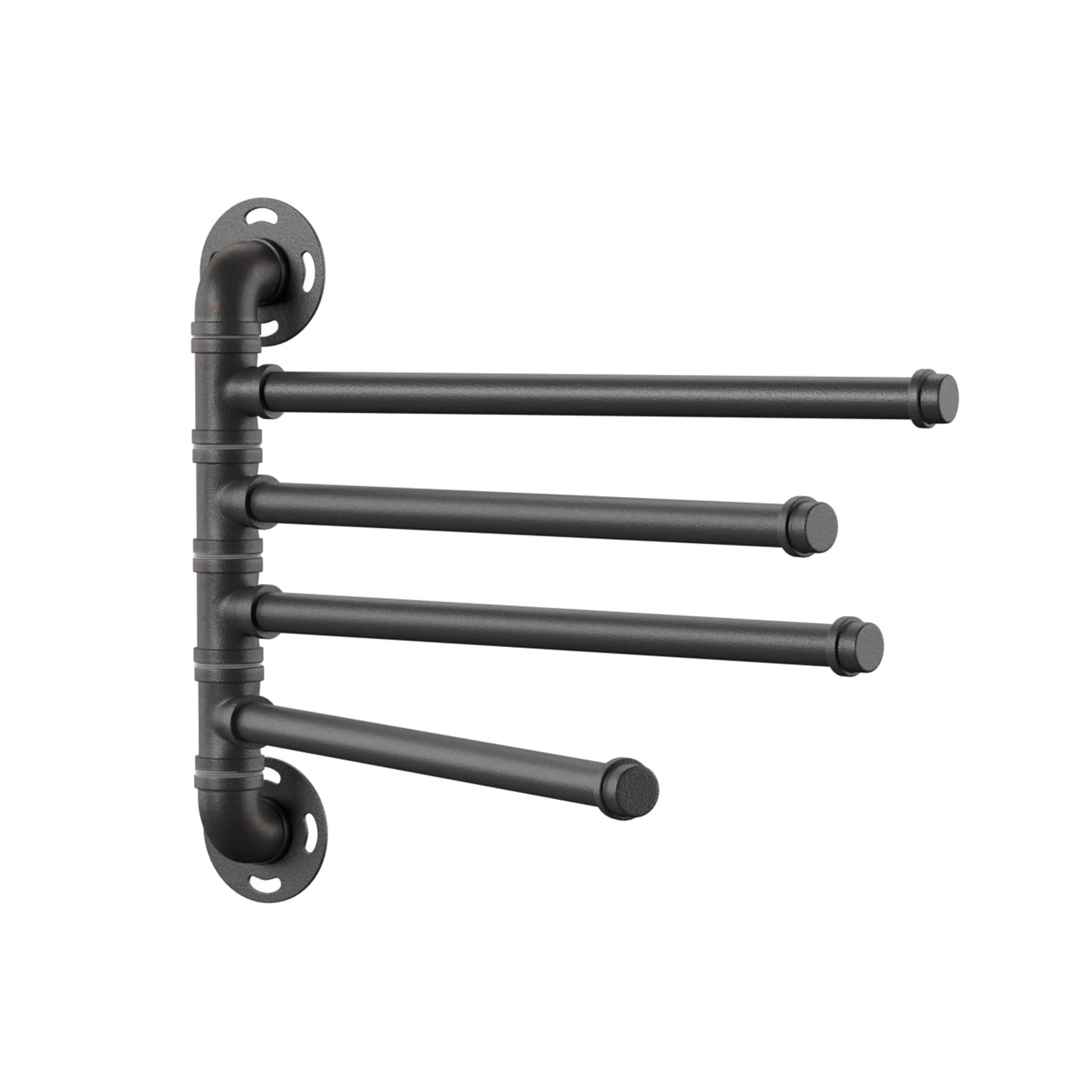 Wade Sand Black Pipe Metal Wall Mounted 4-Towel Bathroom Rack