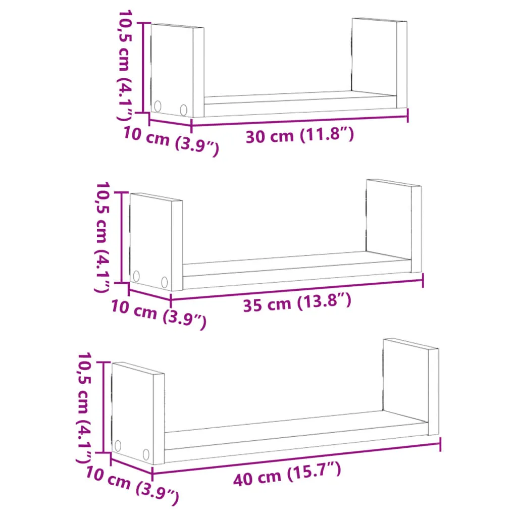 Wall Shelf 3 pcs Artisian Oak Engineered Wood