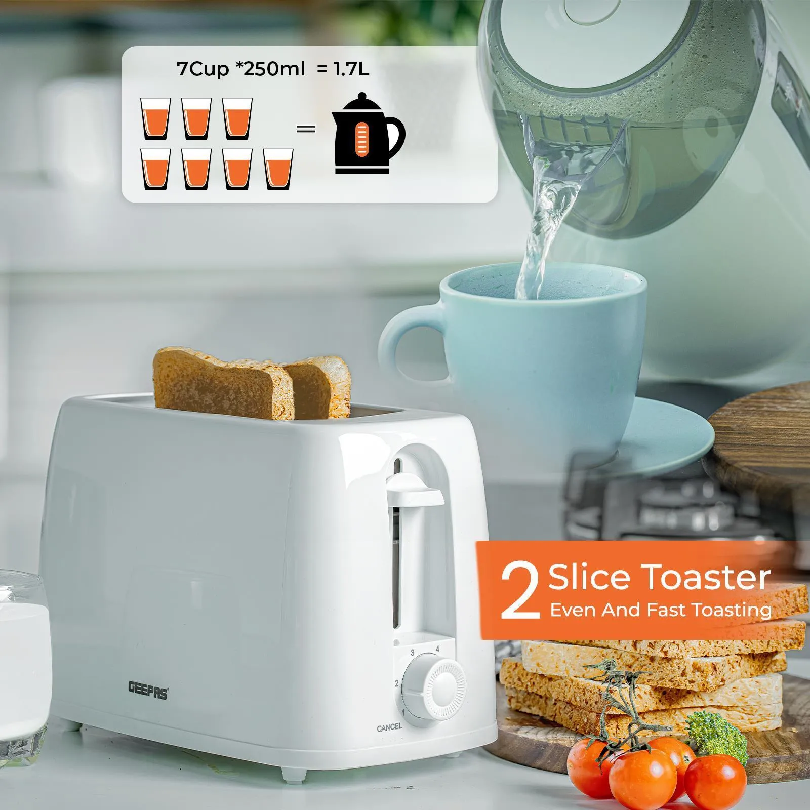 White 2-Slice & 1.7L Illuminating LED Kettle and Toaster Set