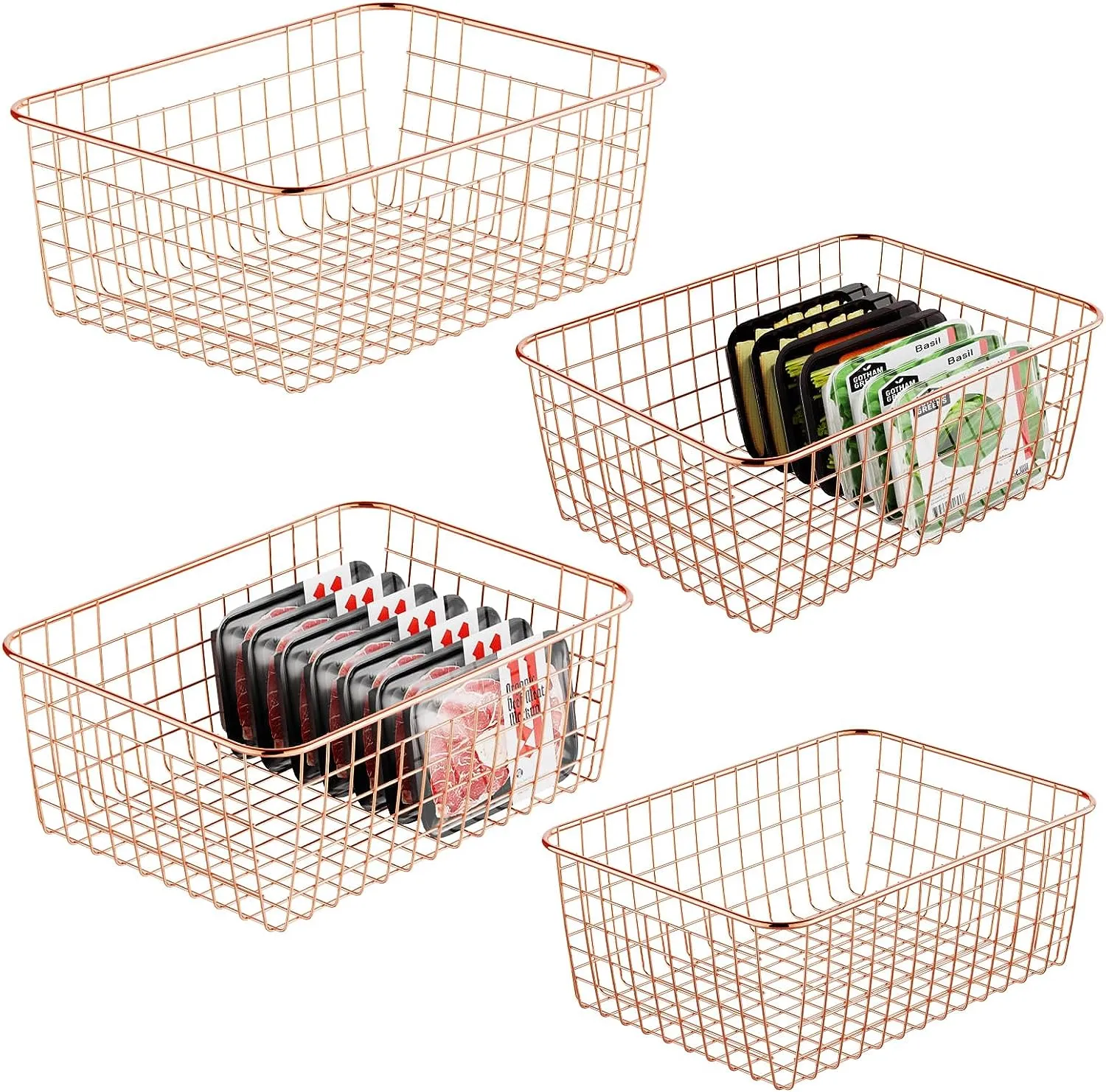 Wire Storage Baskets 4 Pack Large Metal Wire Baskets Pantry Organization and Storage with Handles for Freezer Organizer Pantry Kitchen Laundry