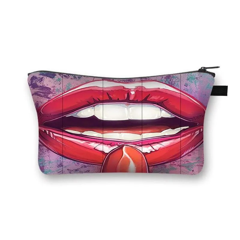 Women Red Lips Print Cosmetic Makeup Bag