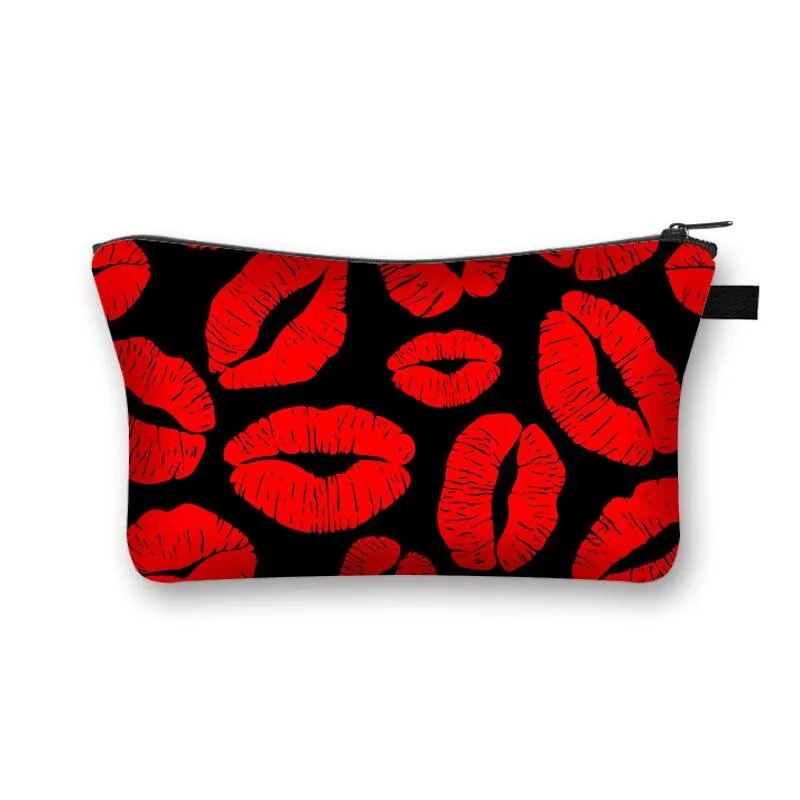 Women Red Lips Print Cosmetic Makeup Bag