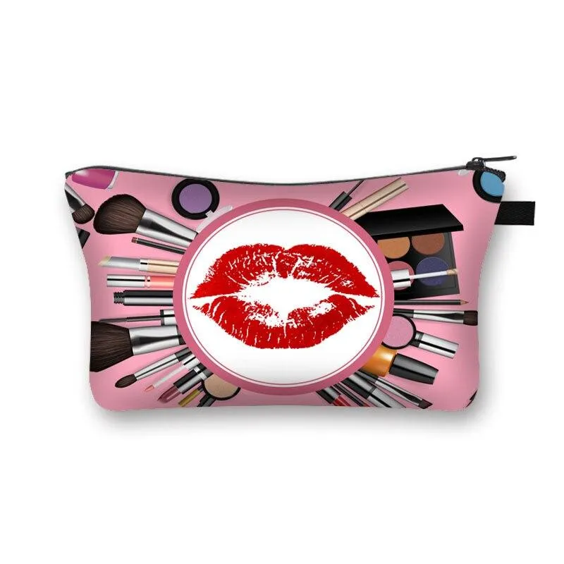 Women Red Lips Print Cosmetic Makeup Bag