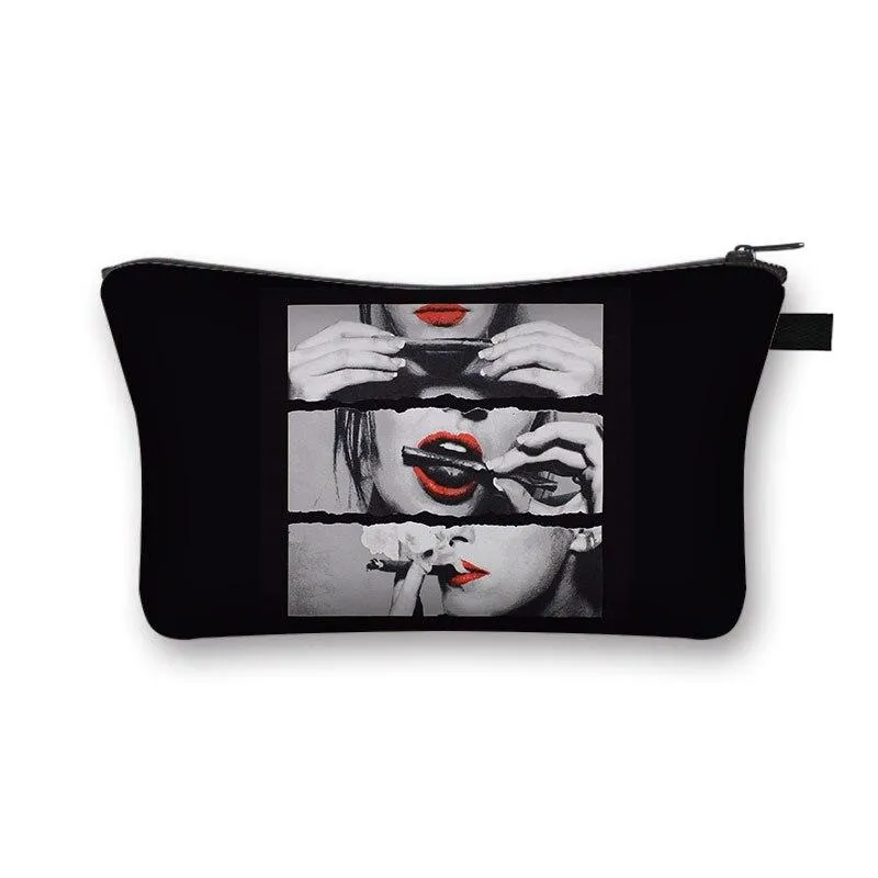 Women Red Lips Print Cosmetic Makeup Bag