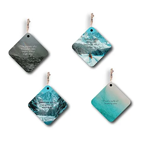 woopme® 4 PCs Travel Quotes Printed Wall Hanging For Living Room Home Office Hall Wall Decor (8 x 8 Inch)